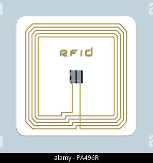 Ein Bild von einer isolierten elektronischen RFID-Karte vor einem blauen Hintergrund Stockfoto