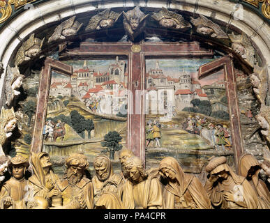 Spanien. Galizien. Santiago de Compostela Kathedrale. Kapelle der Frömmigkeit oder Chaple des Heiligen Kreuzes oder Kapelle von Mondragon. Terracotta Entlastung der Wehklage über toten Christus, durch Renaissance Bildhauer Miguel Perrin (1498?-1552) im Jahr 1526 modelliert. Detail. Stockfoto