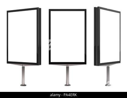Leeres Reklametafelständer auf weißem Hintergrund Stockfoto