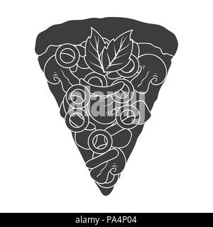 Ein Stück Pizza mit unterschiedlichen Zutaten. Verschiedene pizza single Symbol in schwarz Stil vektor Symbol lieferbar Abbildung. Stock Vektor