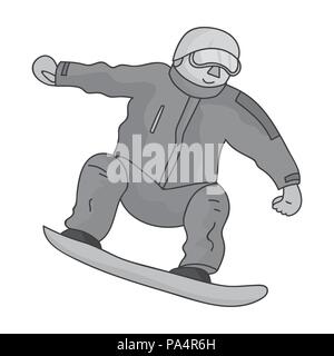 Der Athlet mit der blauen Jacke und rote Hosen auf einem Snowboard. Snowboarder bei den Olympischen Spielen. Olympic Sports single Symbol in Schwarzweiß-Stil vektor Symbol Stock Vektor