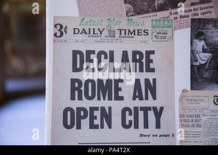 Rom, Italien. 19. Juli 2018. Zeitungsartikel nach der Bombardierung der römischen Viertel San Lorenzo am 19. Juli 1943 Credit: Matteo Nardone/Pacific Press/Alamy leben Nachrichten Stockfoto