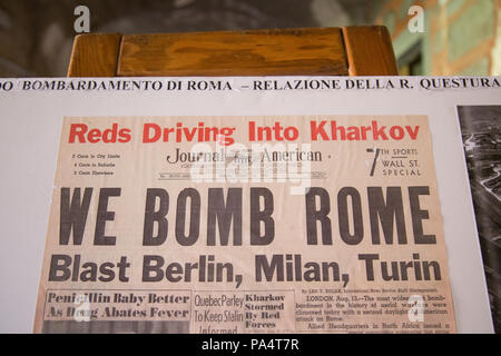 Rom, Italien. 19. Juli 2018. Zeitungsartikel nach der Bombardierung der römischen Viertel San Lorenzo am 19. Juli 1943 Credit: Matteo Nardone/Pacific Press/Alamy leben Nachrichten Stockfoto
