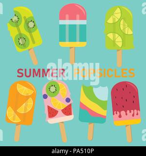 Der Vektor pastell Popsicle, Obst Popsicle, Eis, Sweet Summer pastell Konzept Stock Vektor