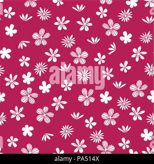 Vektor doodle weiße Blumen Muster auf hellen rosa Hintergrund, nahtlose Muster Hintergrund Stock Vektor