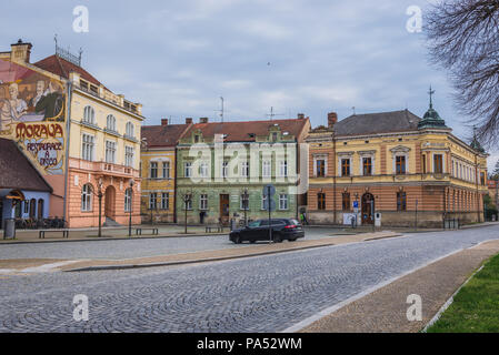 Gebäude auf dem Saint Andrew Square in Uhersky Ostroh Stadt in Zlin Region Mähren in der Tschechischen Republik Stockfoto