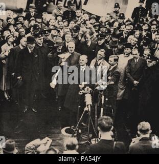 Chamberlain Rückkehr von der Konferenz in München, 30. September 1938. Museum: Staatliche Russische militärische Geschichte Archiv. Stockfoto