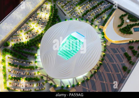 Juli 7, 2018, Moskau, Russland das Mock-up des Al Wakrah Stadium, in dem die Spiele der WM 2022 in Katar statt. Stockfoto