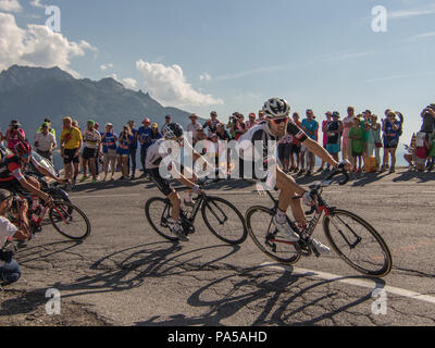 Tom Dumoulin Geraint Thomas Damiano Caruso Tour de France 2018 Radsport Stadium 11 La Rosiere Rhone Alpes Savoie Frankreich Stockfoto