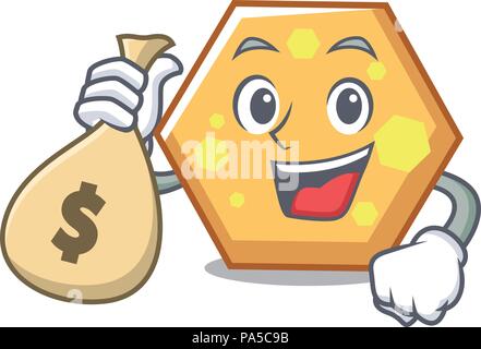 Mit Geld beutel Hexagon Charakter Cartoon Stil Vector Illustration Stock Vektor