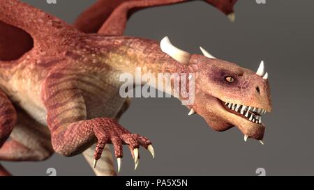 3D-Rendering des Roten Drachen auf schwarzem Hintergrund Stockfoto