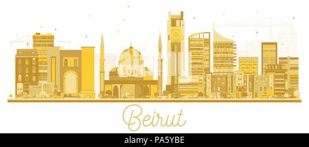 Beirut Libanon Skyline der Stadt goldene Silhouette. Vector Illustration. Business Travel und Tourismus Konzept mit moderner Architektur. Beirut Stadtbild Stock Vektor