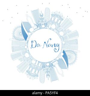 Umrisse Da Nang Vietnam Skyline der Stadt mit blauen Gebäude und Kopieren. Vector Illustration. Business Travel und Tourismus Konzept Stock Vektor