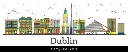 Überblick Dublin Irland City Skyline mit Farbe Gebäude isoliert auf Weiss. Vector Illustration. Dublin Stadtbild mit Sehenswürdigkeiten. Stock Vektor