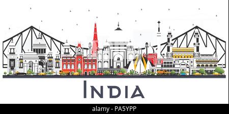 Indien Skyline der Stadt mit Farbe Gebäude isoliert auf Weiss. Delhi. Hyderabad. Kolkata. Vector Illustration. Stock Vektor