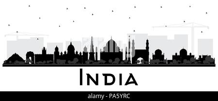 Indien Skyline der Stadt Silhouette mit schwarzen Gebäude isoliert auf Weiss. Delhi. Hyderabad. Kolkata. Vector Illustration. Stock Vektor