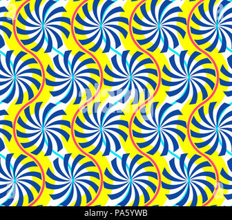 Geometrische abstrakte nahtlose Muster. Wellen, Balken und Spiralen Hintergrund. Bunte trendy lineare Design Stockfoto