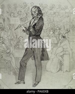 Nicolo Paganini (Génova, 1782-Niza, 1840). Setzer, violinista y guitarrista Italiano. Dibujo realizado por Daniel Maclise (1806-1870) En 1831. Museo Victoria y Alberto. Londres. Inglaterra. Reino Unido. Stockfoto