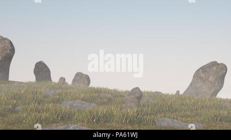 3D-Rendering der Landschaft mit Steine und Gras Stockfoto