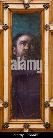 Aleix Clapés / Self-portrait von aleix Clapés vor der Tür der Kapelle des Güell Palast, 1888, Malerei, Barcelona, Katalonien, Spanien. Museum: Palacio Güell, Barcelona, Catalunya, España. Stockfoto