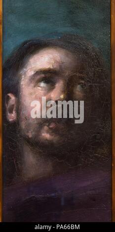 Aleix Clapés / Self-portrait von aleix Clapés vor der Tür der Kapelle des Güell Palast, 1888, Malerei, Barcelona, Katalonien, Spanien. Museum: Palacio Güell, Barcelona, Catalunya, España. Stockfoto