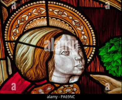 Bartolomé Bermejo; Gil de Fontanet/Gotischen Glasfenster der Kathedrale von Barcelona (Detail des Bildes von María Magdalena), XV Jahrhundert, Barcelona, Barcelona, Katalonien, Spanien. Stockfoto