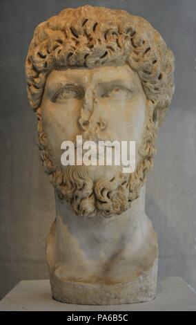 Lucius Verus (130-169 AD). Co - Kaiser von Rom mit seinen adoptiveltern Bruder Marcus Aurelius. Nerva-Antonine Dynastie. Porträt. 161-170 AD. Akropolis Museum. Athen. Griechenland. Stockfoto