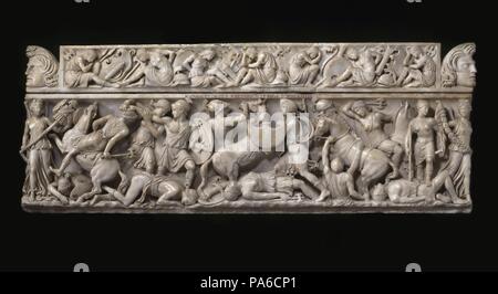 Sarkophag mit Kampfszenen zwischen den Griechen und den Amazonen. Museum: Musei Vaticani in Viale Vaticano, Rom. Stockfoto