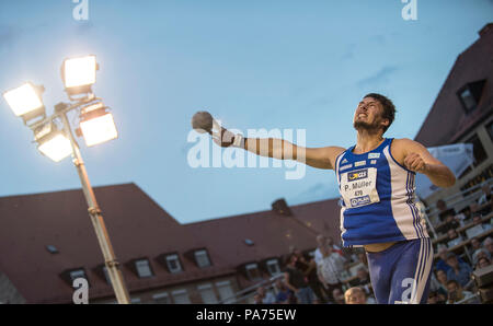 Nürnberg, Deutschland. 20. Juli 2018. Patrick Müller (MuÌller), SC Neubrandenburg, Platz 2, Action, Schuß auf dem Nürnberger Hauptmarkt im Berlin 2018 - Arena, 20.07.2018. Deutsche Leichtathletik Meisterschaften 2018, vom 20.07. - 22.07.2015 in Nürnberg/Deutschland. | Verwendung der weltweiten Kredit: dpa/Alamy leben Nachrichten Stockfoto