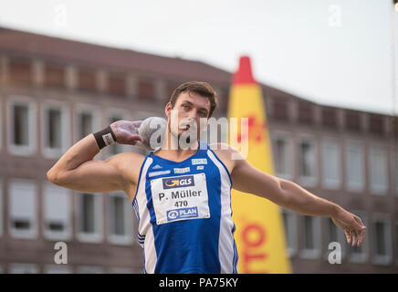 Nürnberg, Deutschland. 20. Juli 2018. Patrick Müller (MuÌller), SC Neubrandenburg, Platz 2, Action, Schuß auf dem Nürnberger Hauptmarkt im Berlin 2018 - Arena, 20.07.2018. Deutsche Leichtathletik Meisterschaften 2018, vom 20.07. - 22.07.2015 in Nürnberg/Deutschland. | Verwendung der weltweiten Kredit: dpa/Alamy leben Nachrichten Stockfoto