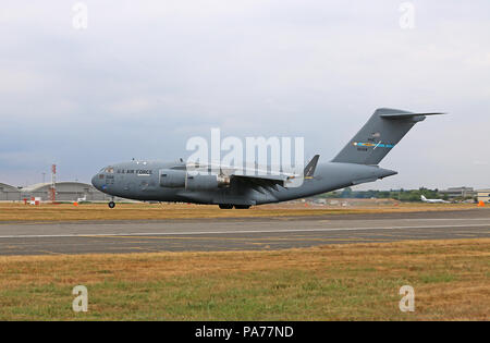 USAF Boeing C-17 Globemaster, Farnborough International Airshow, Flughafen Farnborough, Hampshire, UK, 20. Juli 2018, Foto von Richard Goldschmidt Credit: Rich Gold/Alamy leben Nachrichten Stockfoto