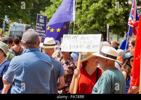 Cambridge, Großbritannien. Juli 2018 21. "Freie Tommy Robinson' Protest zur Unterstützung der ehemaligen EDL leader Tommy Robinson und gegen den Protest von der Cambridge tand bis zu Rassismus" Gruppe in der Nähe der Mühle Straße und Parker's Piece. CamNews/Alamy leben Nachrichten Stockfoto