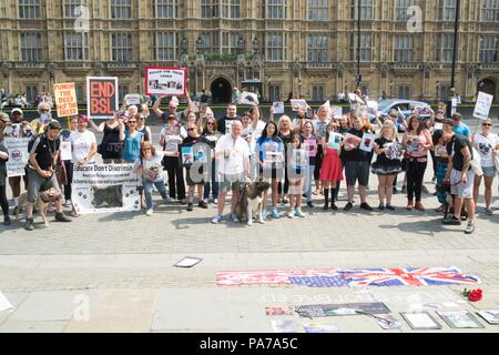 London, Großbritannien. 21. Juli 2018. Das alte Schloss Hof Westminster, Tierschützer, Das Ziel unserer Gruppe ist es, Besitzer von Hunden bedroht werden von den ungerechten Gesetz, das ist Rasse spezifische Rechtsvorschriften Beratung & Unterstützung zu bieten. Credit: Philip Robins/Alamy leben Nachrichten Stockfoto