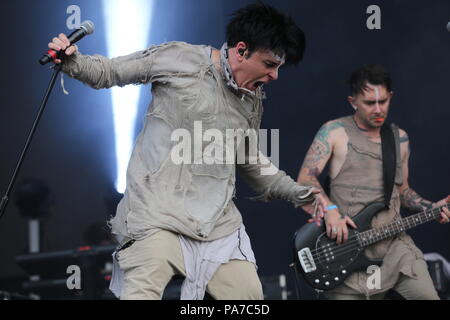 Jodrell Bank, Cheshire, UK. 21. Juli 2018. Gary Numan führt live auf der Bühne am Lovell Bluedot Festival 2018. Foto: Simon Newbury/Alamy leben Nachrichten Stockfoto