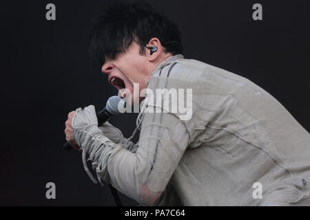 Jodrell Bank, Cheshire, UK. 21. Juli 2018. Gary Numan führt live auf der Bühne am Lovell Bluedot Festival 2018. Foto: Simon Newbury/Alamy leben Nachrichten Stockfoto