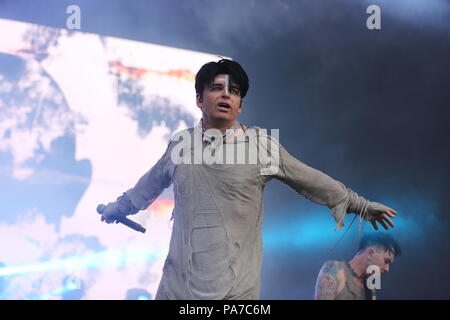 Jodrell Bank, Cheshire, UK. 21. Juli 2018. Gary Numan führt live auf der Bühne am Lovell Bluedot Festival 2018. Foto: Simon Newbury/Alamy leben Nachrichten Stockfoto