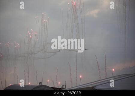 Brand in Farnborough International Airshow nach Pyrotechnik Samstag 21. Juli Stockfoto