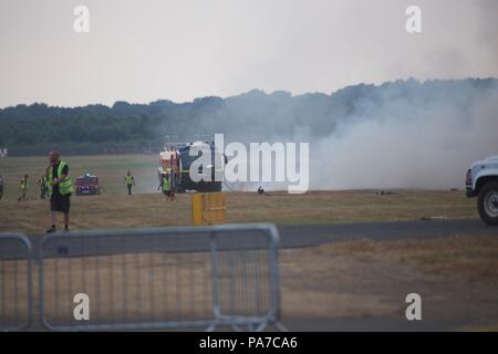 Brand in Farnborough International Airshow nach Pyrotechnik Samstag 21. Juli Stockfoto