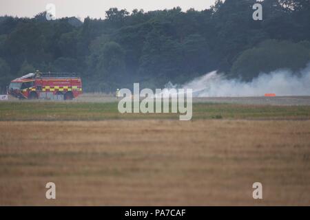 Brand in Farnborough International Airshow nach Pyrotechnik Samstag 21. Juli Stockfoto