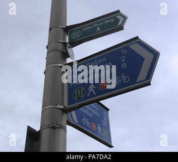 Sigpost auf John Muir, East Lothian Schottland Juli 2018 Stockfoto