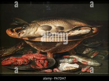 317 Clara Peeters - Stilleven met vissen, garnalen, oesters en rivierkreeften - KMSKA 834 (7/8) Stockfoto
