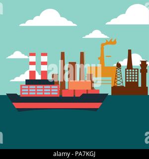 Container- und Tankschiffe Schiff factory Ölindustrie Vector Illustration Stock Vektor