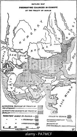 377 entscheidenden Schlachten seit Waterloo-Outline Karte präsentiert Veränderungen in Europa durch den Vertrag von Berlin Stockfoto
