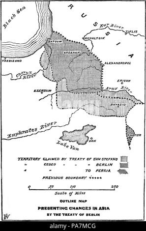 377 entscheidenden Schlachten seit Waterloo-Outline Karte präsentiert Veränderungen in Asien durch den Vertrag von Berlin Stockfoto