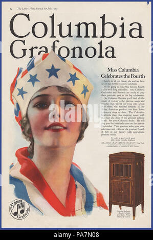 38 1919 Columbia Grafonola Plattenspieler 4. Juli Ad Ladies Home Journal Stockfoto