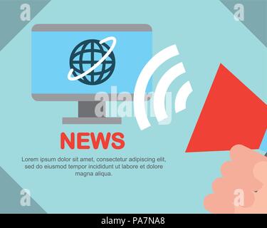 News Kommunikation computer Welt Zeichen hand Megaphon Vector Illustration Stock Vektor
