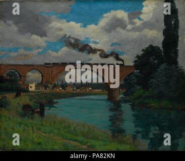 Eisenbahnbrücke über die Marne in Joinville. Artist: Armand Guillaumin (Französisch, Paris 1841-1927 Orly). Abmessungen: 23 1/8 x 28 3/8 in. (58,7 x 72,1 cm). Datum: 1871-75. Armand Guillaumin möglicherweise weniger bekannt als seine illustre Freunde Paul Cézanne und Camille Pissarro, aber er war in der Tat ein talentierter Landschaftsmaler, vor allem in den 1870er Jahren. Guillaumin entwickelt ein Interesse an der Viadukte und Brücken als Mitarbeiter der Paris-Orléans Railway, und später, der Abteilung für Straßen und Brücken. Dieses lyrisch schöne Landschaft im oberen Tal der Marne im Nordosten Frankens lackiert Stockfoto