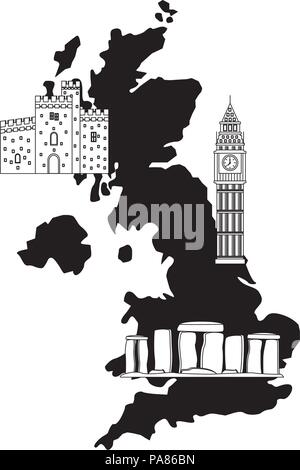 Karte Großbritannien mit set Symbole Vector Illustration Design Stock Vektor