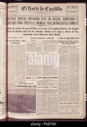 PERIODICO EL NORTE DE CASTILLA - 1936. Lage: Biblioteca Municipal, MADRID, SPANIEN. Stockfoto