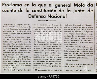 PERIODICO EL NORTE DE CASTILLA - 23 de Julio DE 1936. Lage: Biblioteca Municipal, MADRID, SPANIEN. Stockfoto